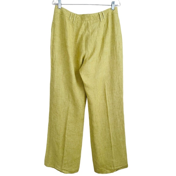 Irene Van Ryb Pea Green 100% Linen Classic Effortless Straight Leg Pants Size 42 - Picture 5 of 9